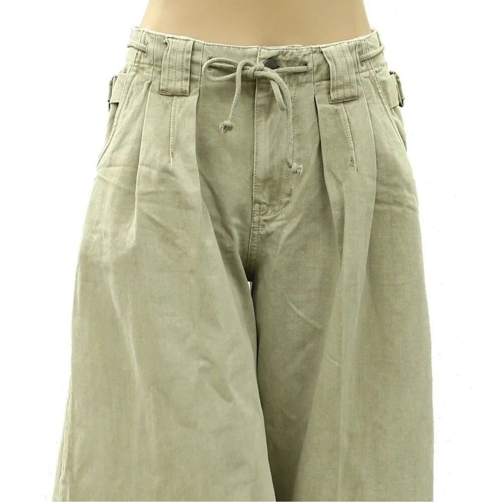 Free People Julien Wide-Leg Chino Trouser Pants Wide-Leg Cotton Zip XS 288477